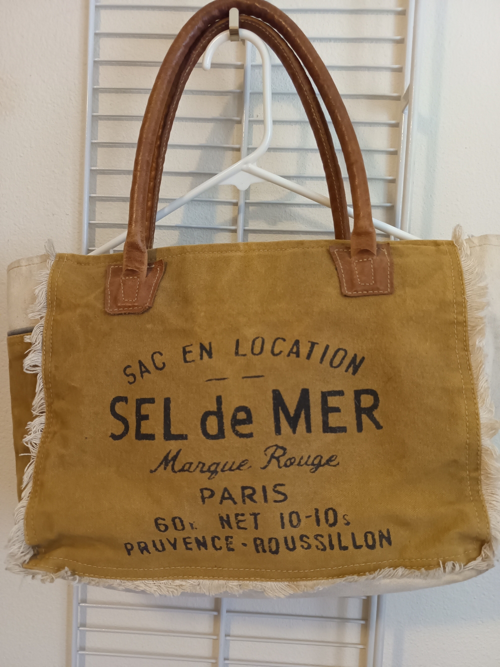 Source Unknown Mustard Brown Canvas Shoulder Bag with Leather Handles